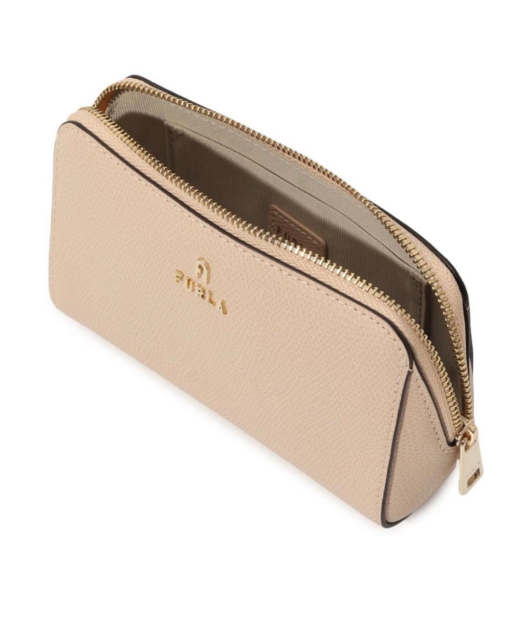 FURLA Бежевая кожаная косметичка, фото 3