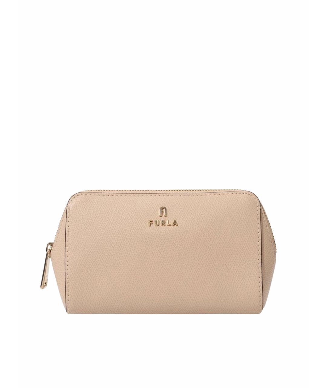 FURLA Бежевая кожаная косметичка, фото 1