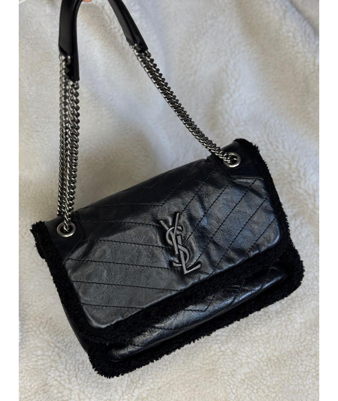 SAINT LAURENT Черная меховая сумка через плечо, фото 2