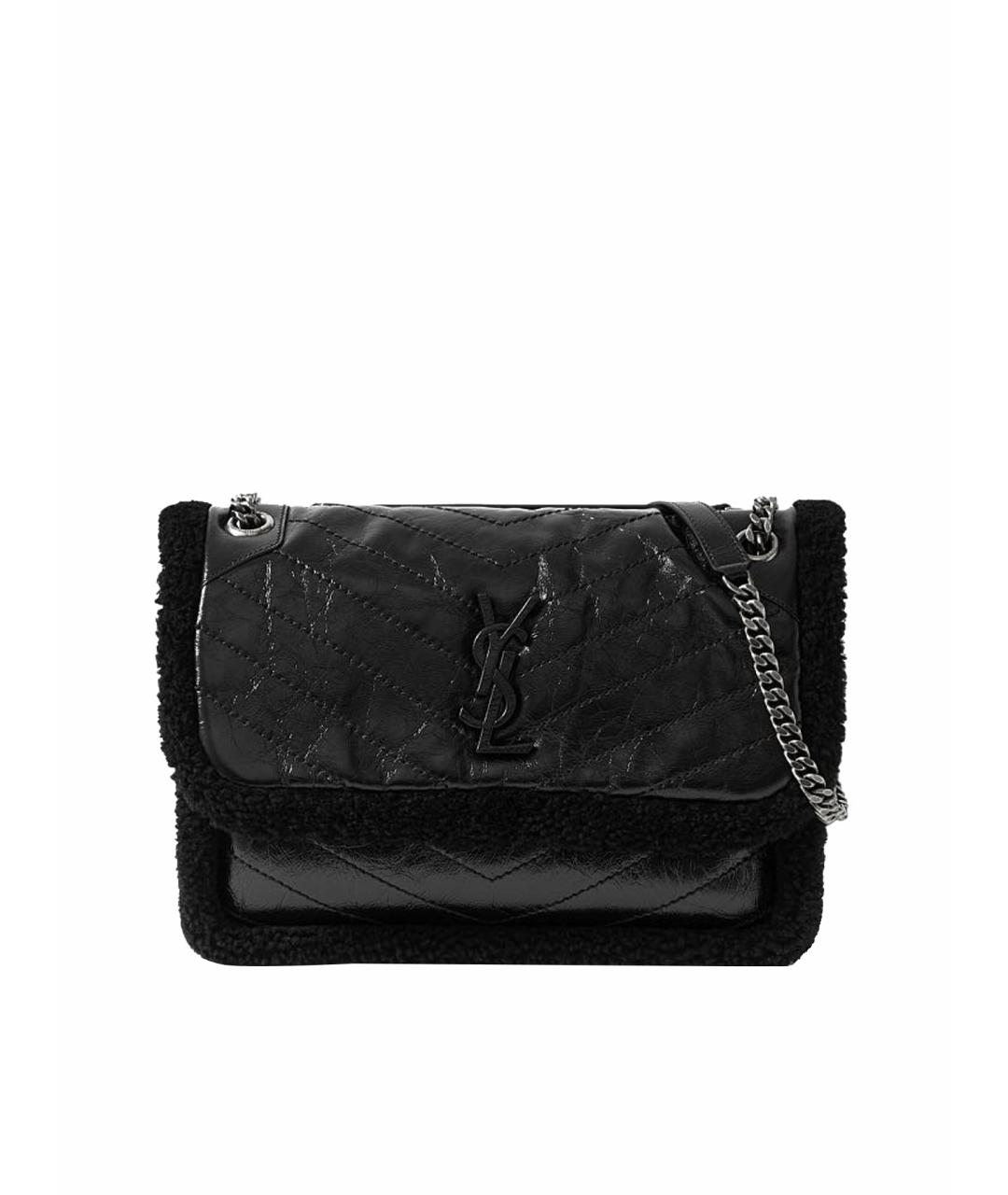 SAINT LAURENT Черная меховая сумка через плечо, фото 1