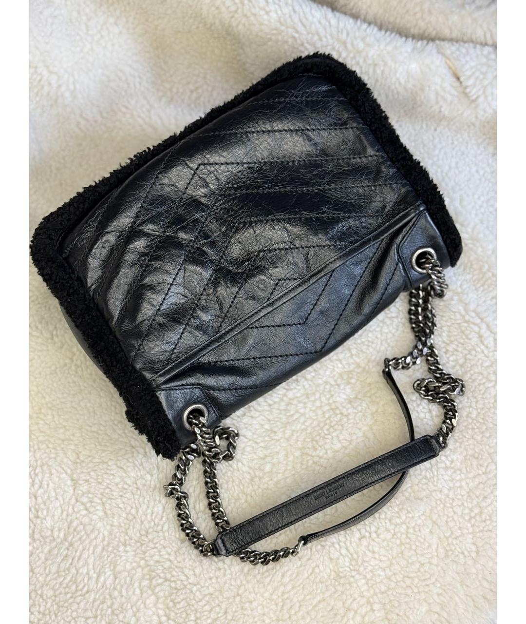 SAINT LAURENT Черная меховая сумка через плечо, фото 3