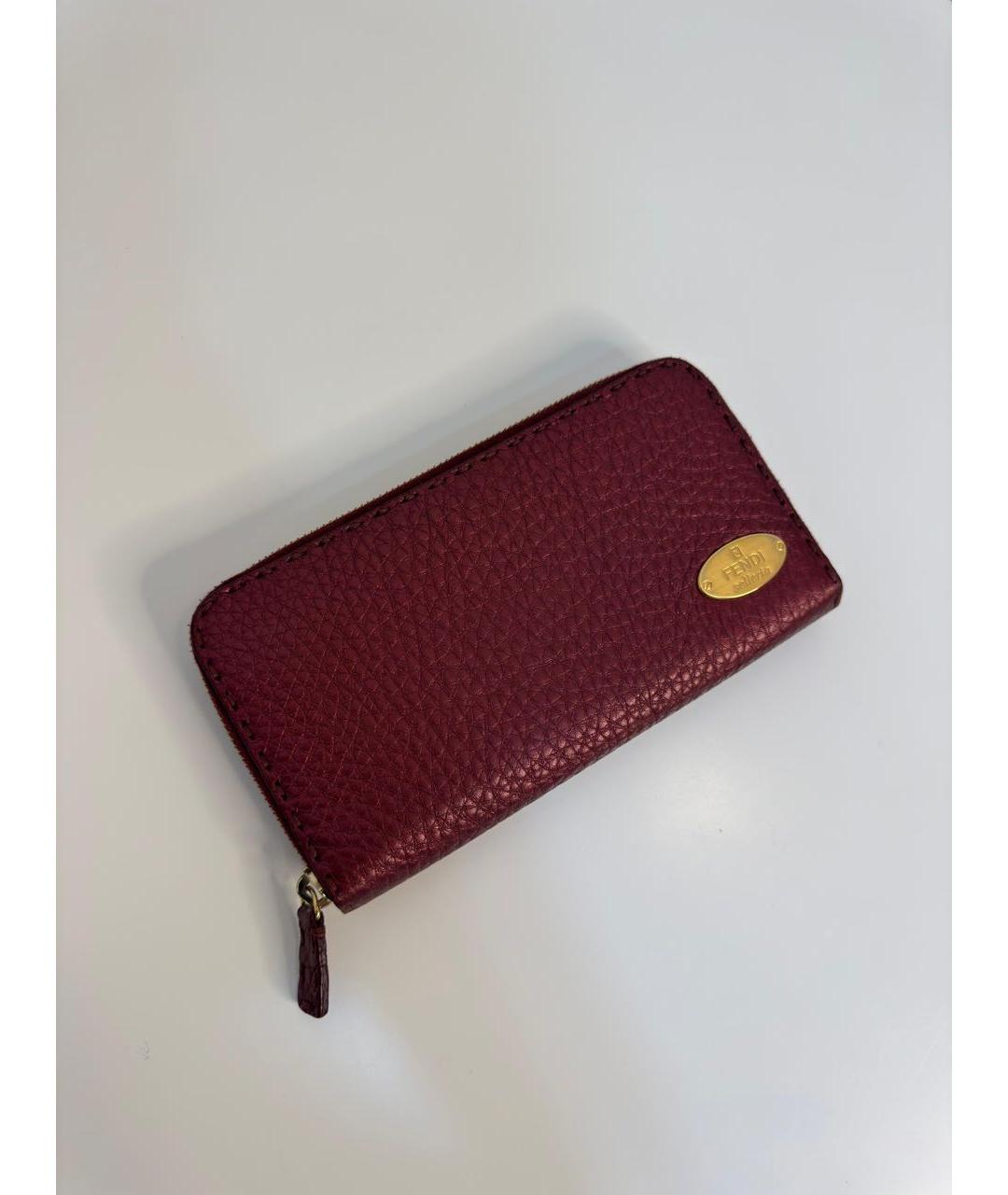 FENDI Бордовый кожаный кошелек, фото 2