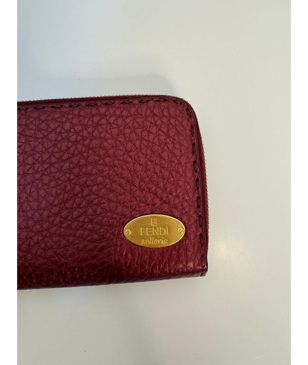 FENDI Бордовый кожаный кошелек, фото 5