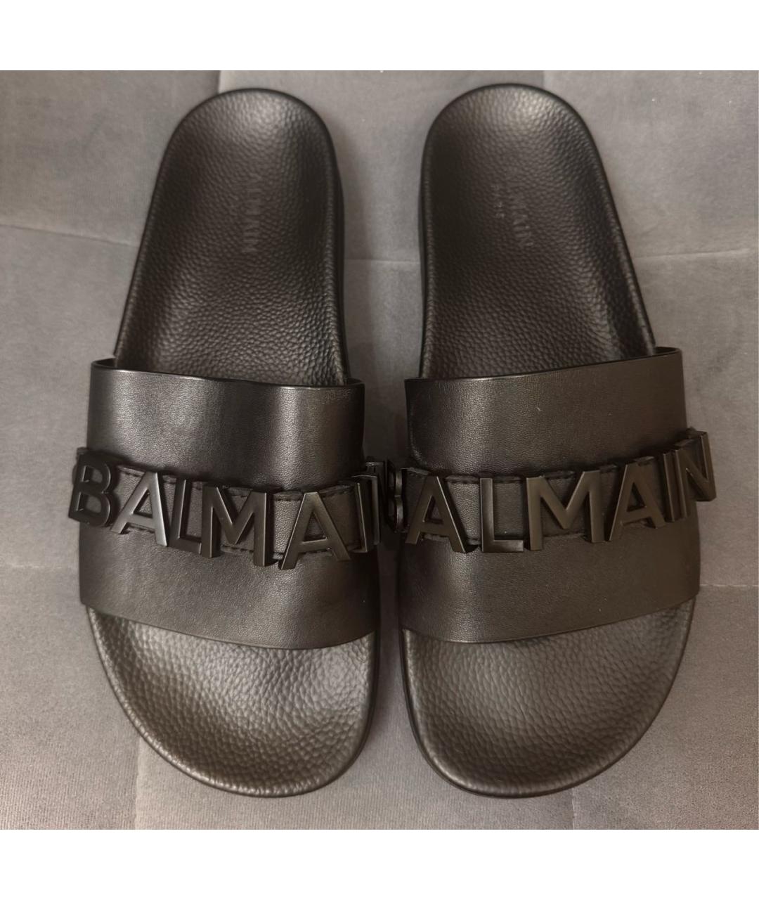 BALMAIN Черные шлепанцы из искусственной кожи, фото 3