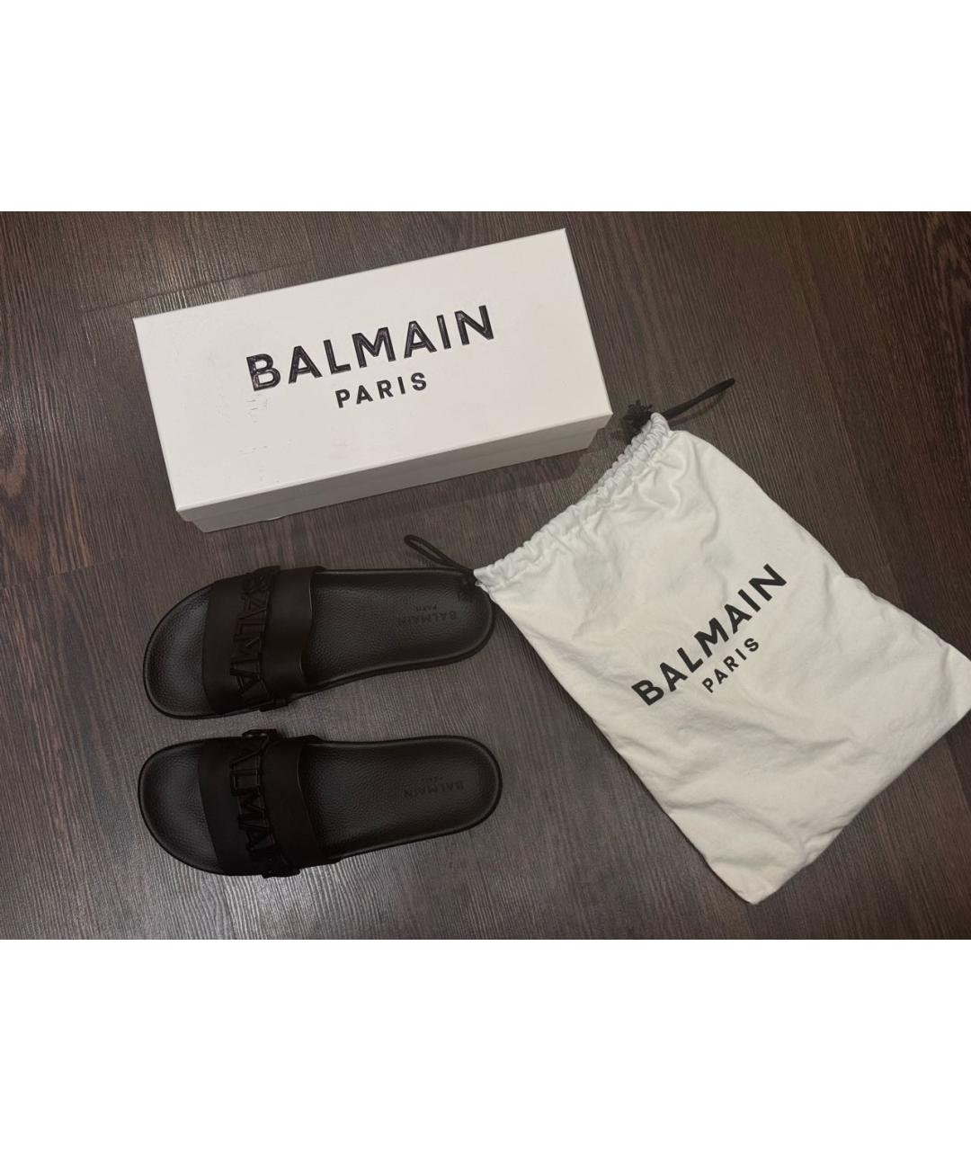 BALMAIN Черные шлепанцы из искусственной кожи, фото 5