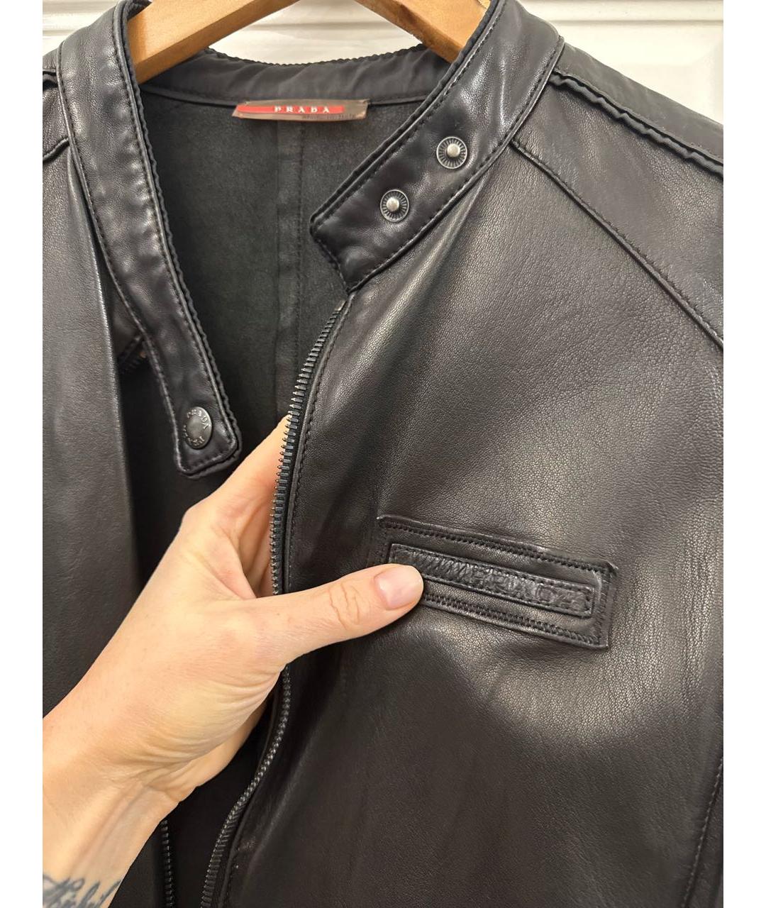PRADA Черная кожаная куртка, фото 4