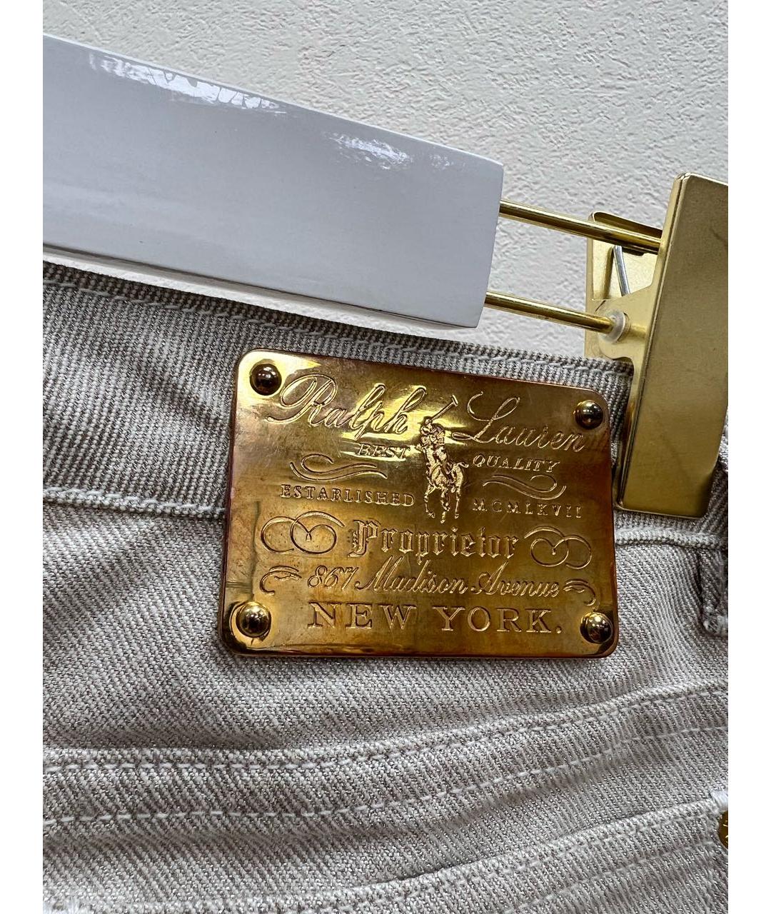 RALPH LAUREN Серебряные хлопко-полиэстеровые прямые джинсы, фото 4