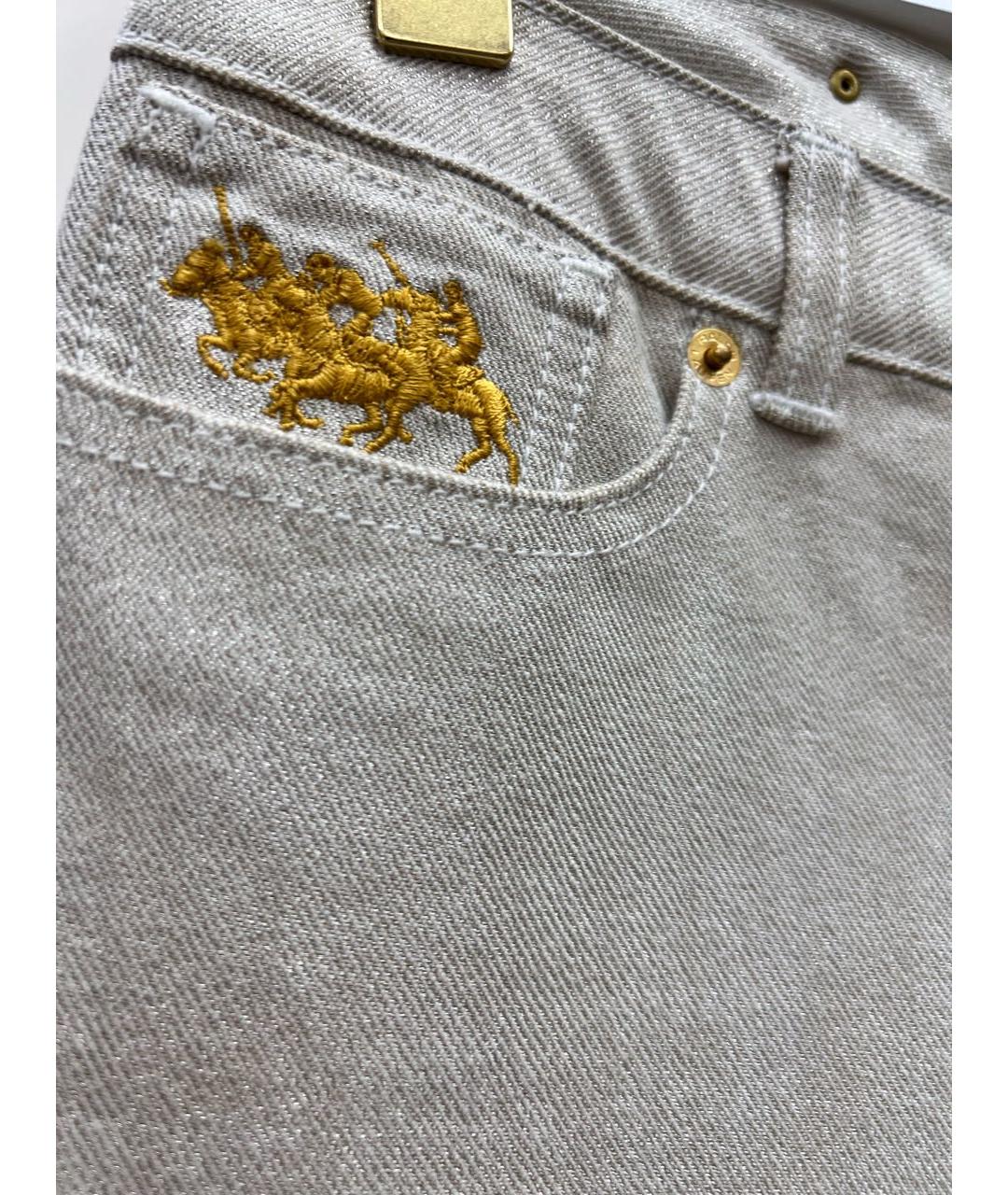 RALPH LAUREN Серебряные хлопко-полиэстеровые прямые джинсы, фото 5