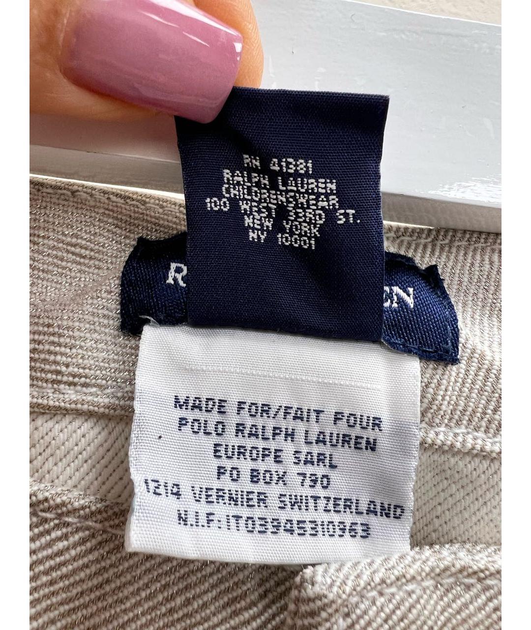 RALPH LAUREN Серебряные хлопко-полиэстеровые прямые джинсы, фото 6