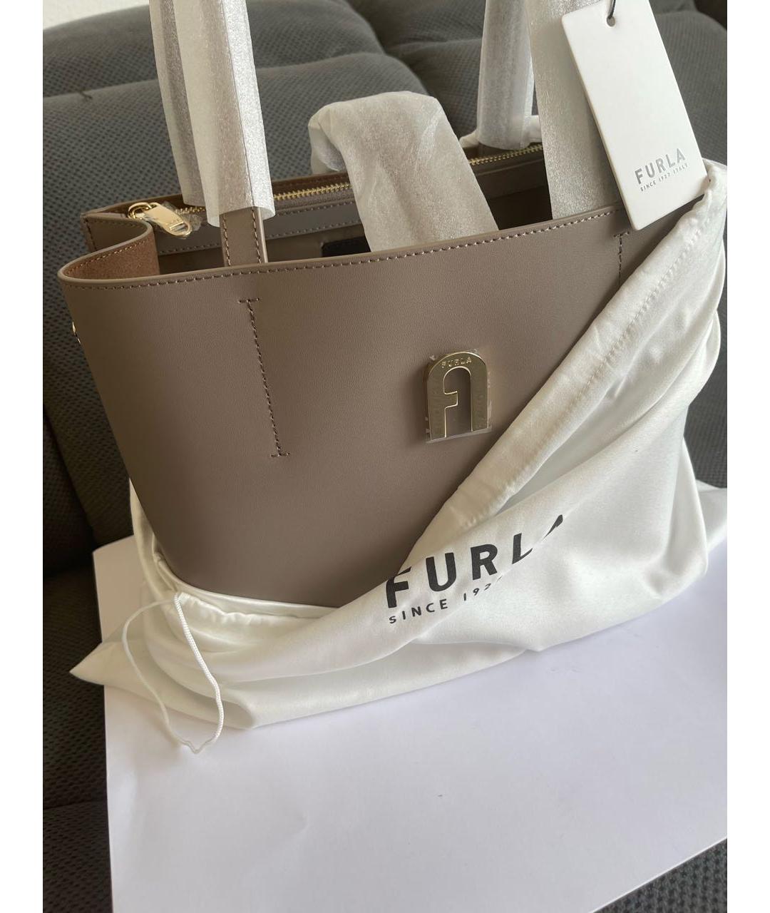 FURLA Серая кожаная сумка тоут, фото 2