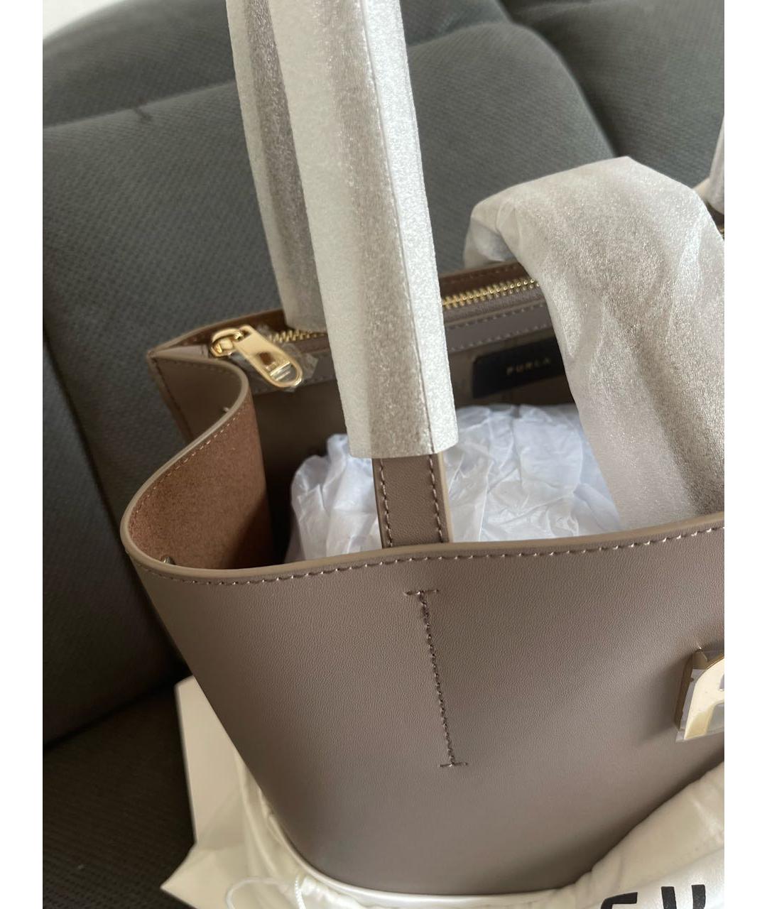 FURLA Серая кожаная сумка тоут, фото 6