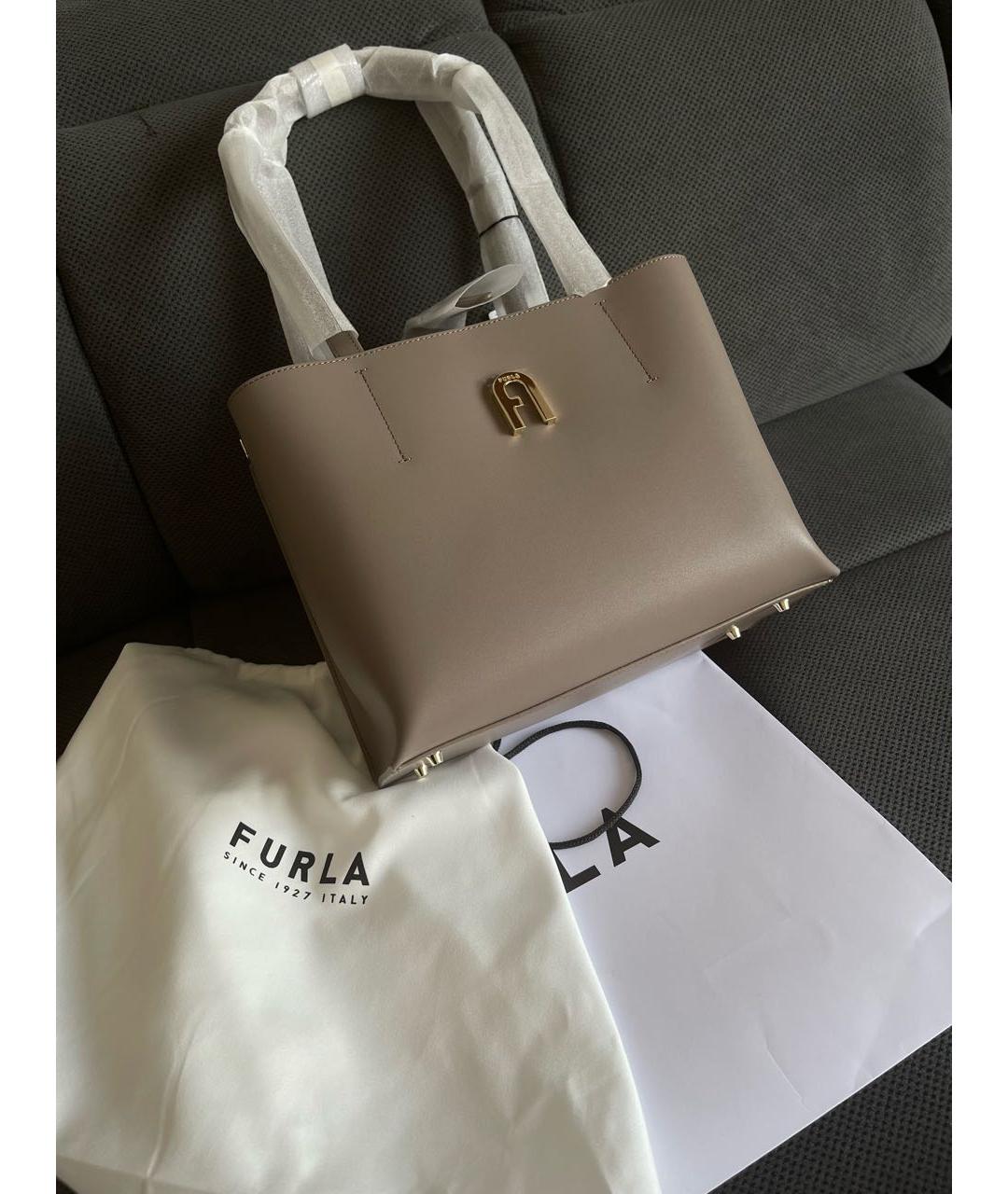FURLA Серая кожаная сумка тоут, фото 3