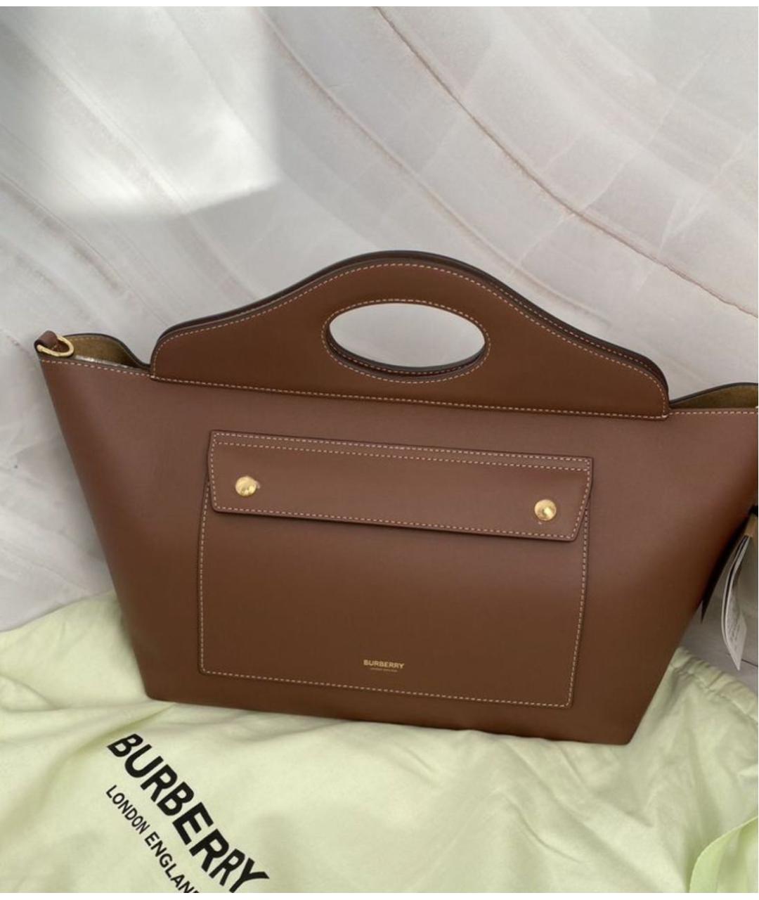 BURBERRY Коричневая кожаная сумка с короткими ручками, фото 9