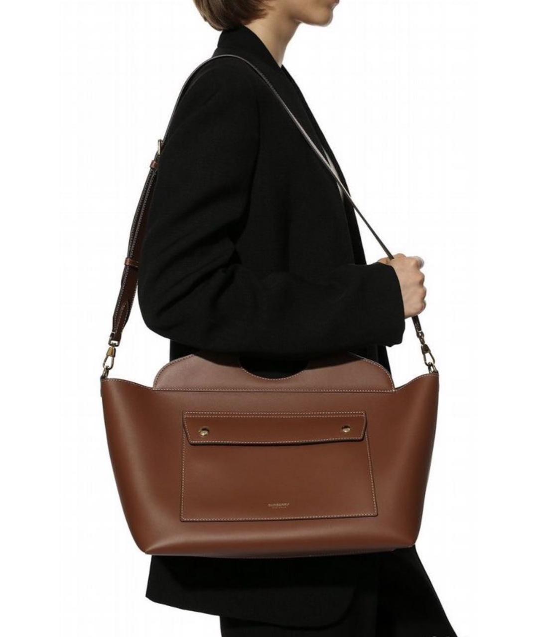 BURBERRY Коричневая кожаная сумка с короткими ручками, фото 3