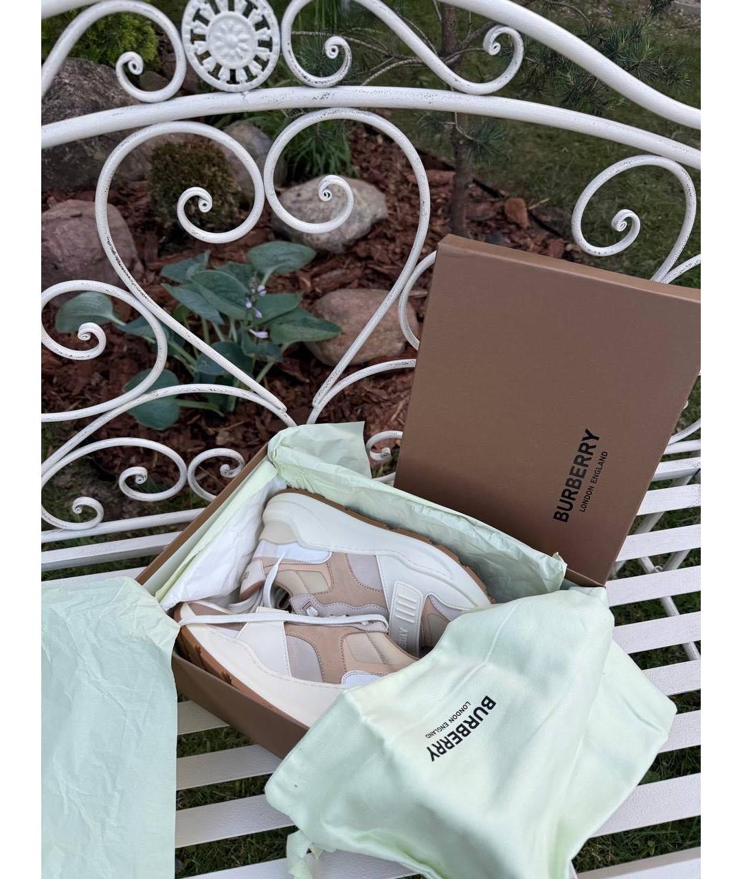 BURBERRY Бежевые кожаные кроссовки, фото 3