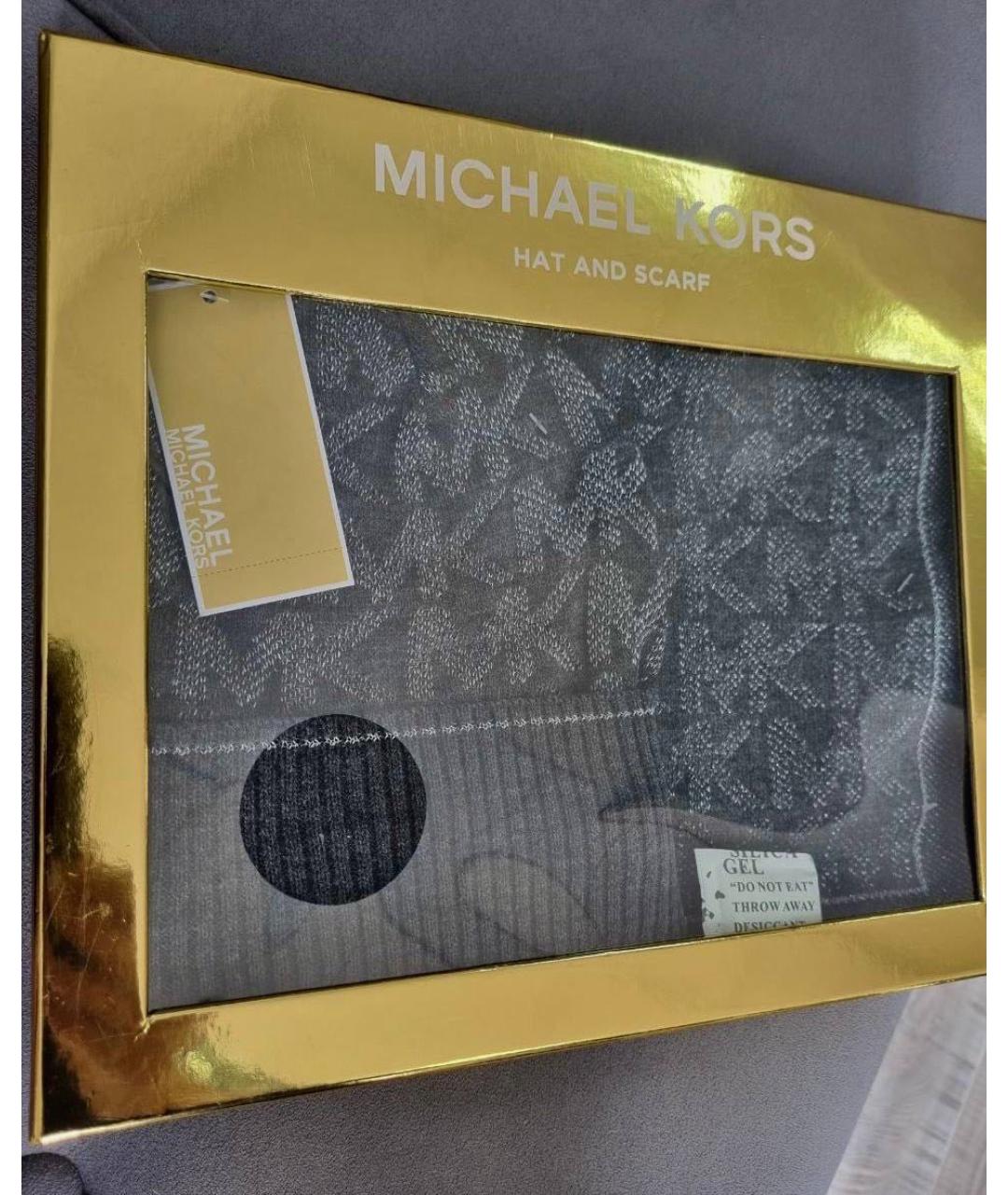 MICHAEL KORS Серый хлопковый шарф, фото 4