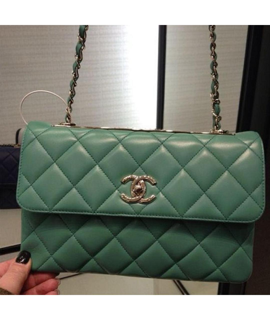 CHANEL Бирюзовая кожаная сумка с короткими ручками, фото 8