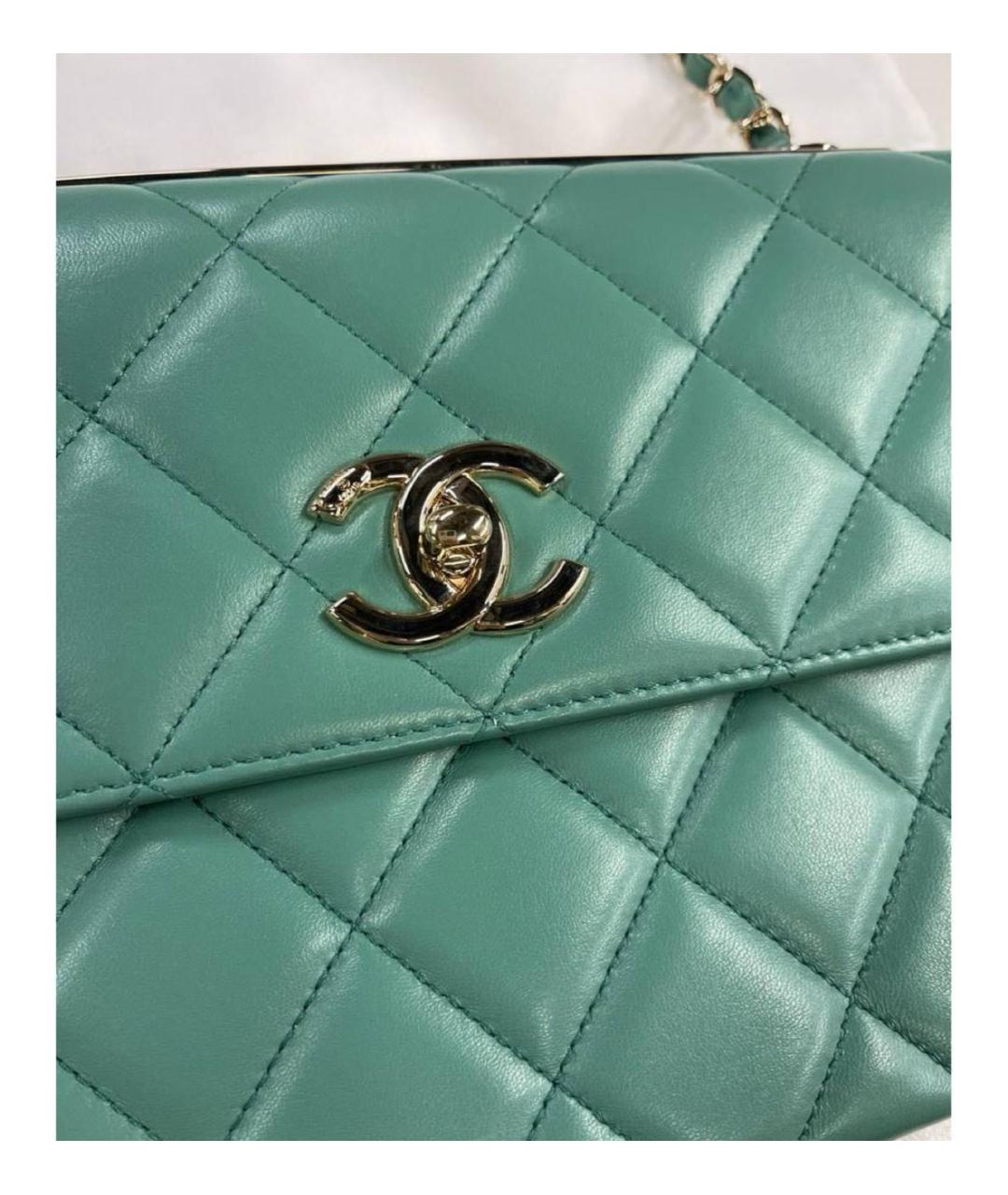 CHANEL Бирюзовая кожаная сумка с короткими ручками, фото 4