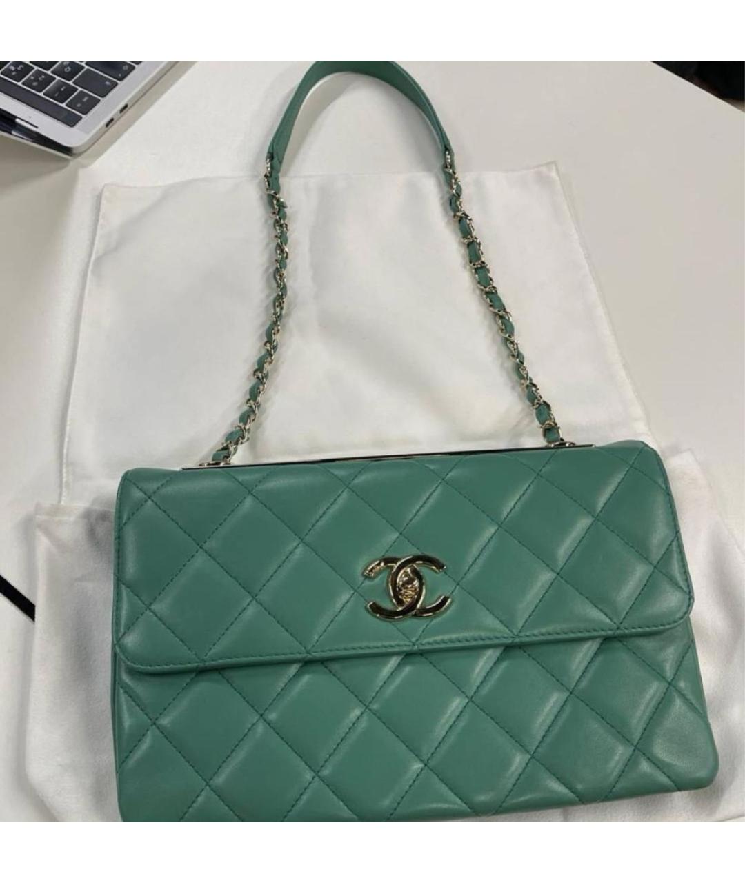 CHANEL Бирюзовая кожаная сумка с короткими ручками, фото 3