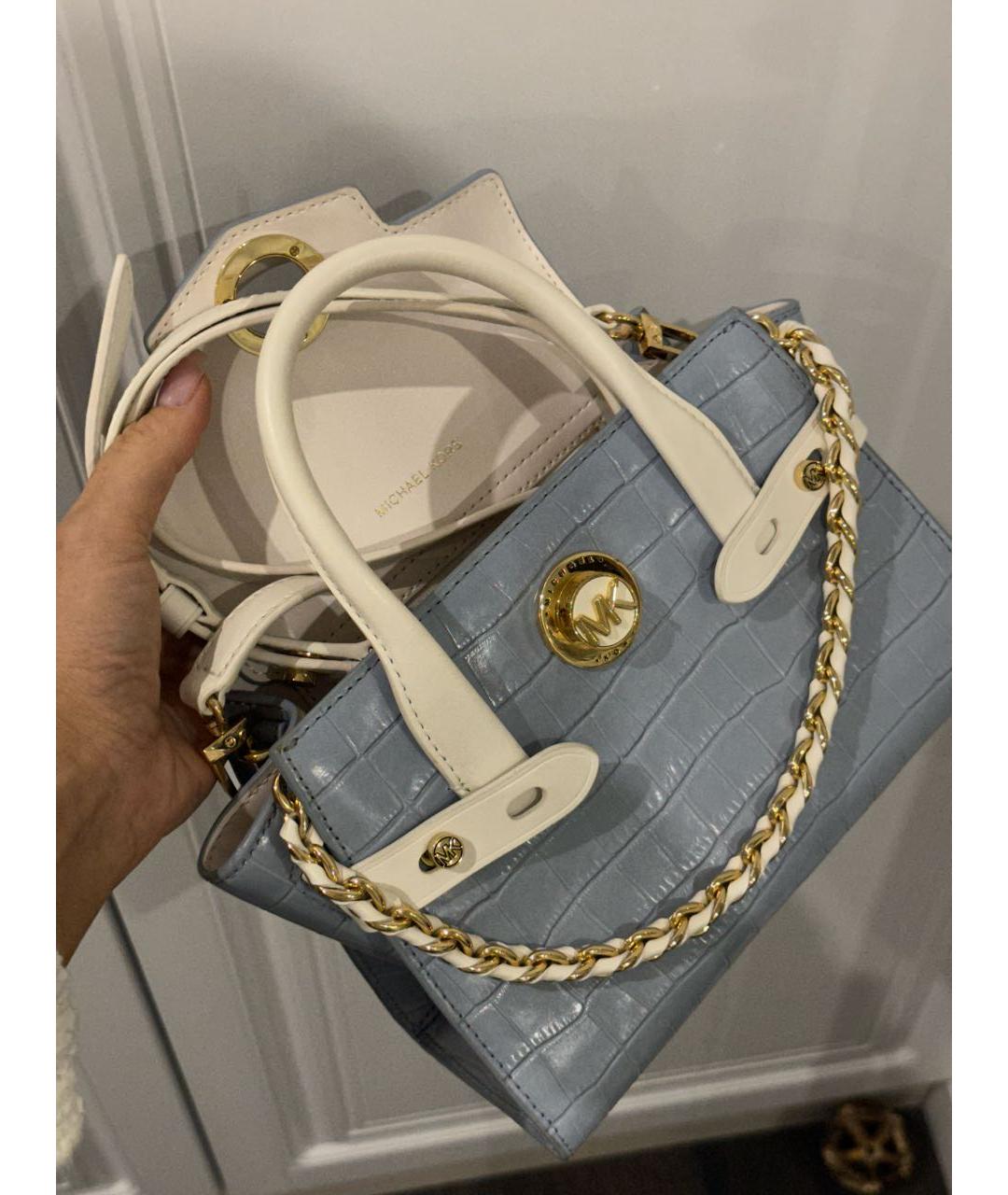 MICHAEL KORS Голубая кожаная сумка с короткими ручками, фото 6