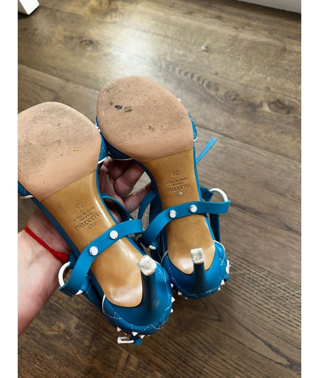 VALENTINO Бирюзовые кожаные босоножки, фото 3
