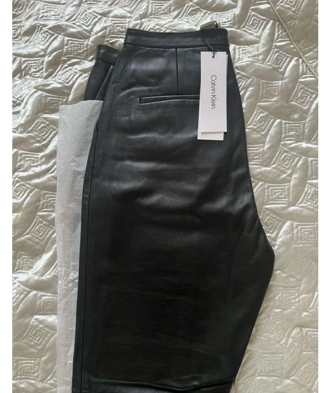 CALVIN KLEIN Черные кожаные прямые брюки, фото 2