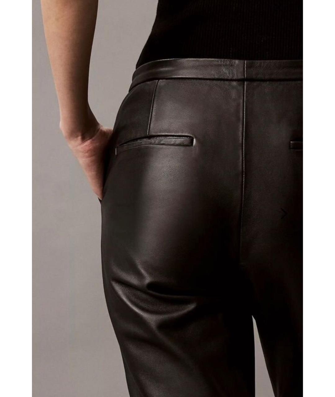 CALVIN KLEIN Черные кожаные прямые брюки, фото 6