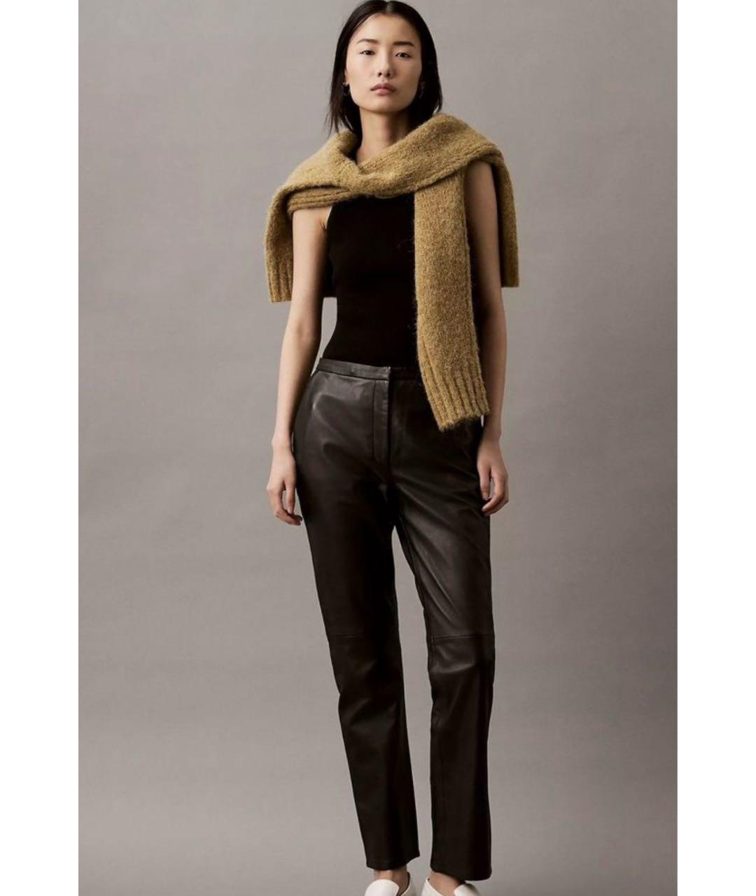 CALVIN KLEIN Черные кожаные прямые брюки, фото 4