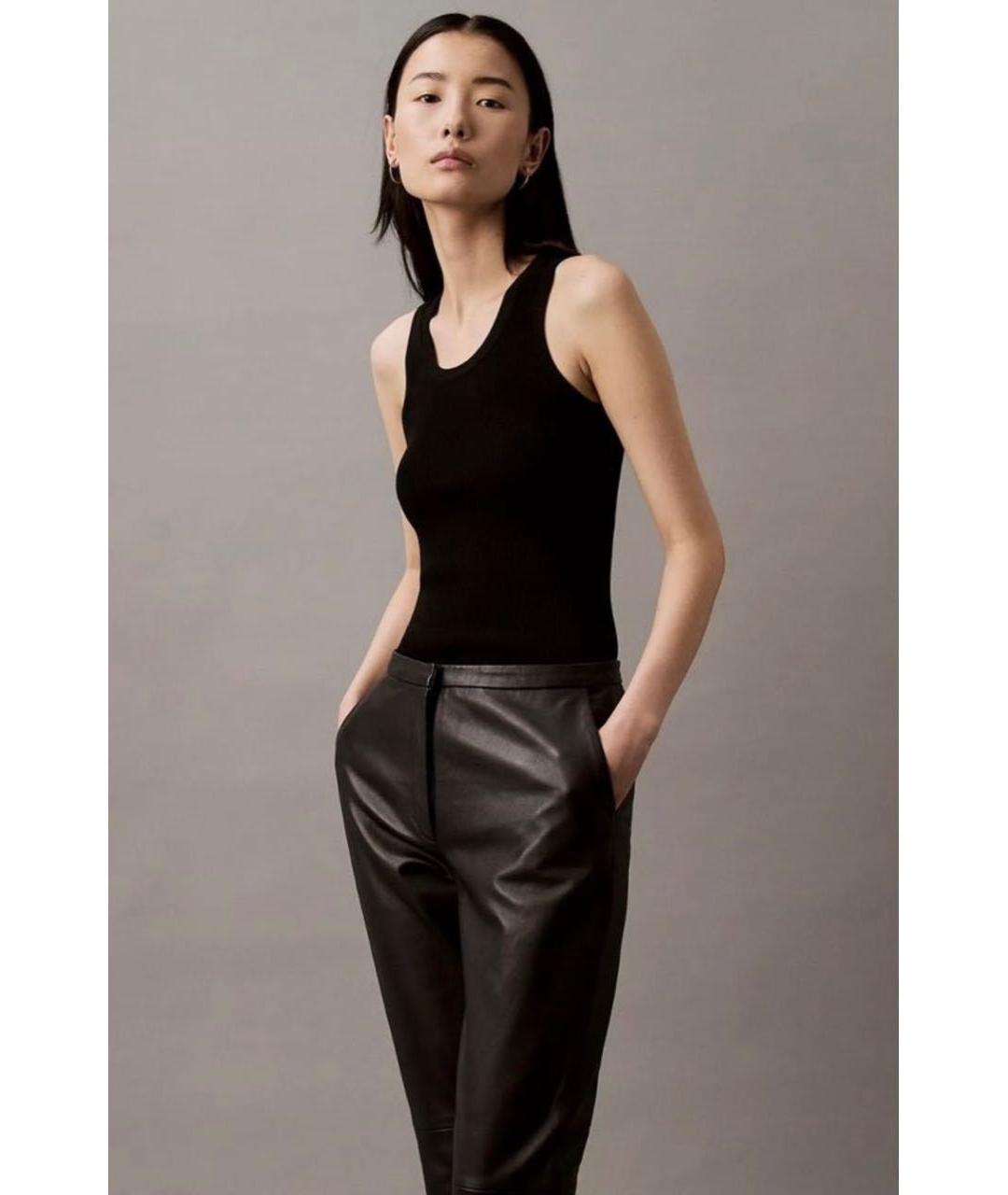 CALVIN KLEIN Черные кожаные прямые брюки, фото 7