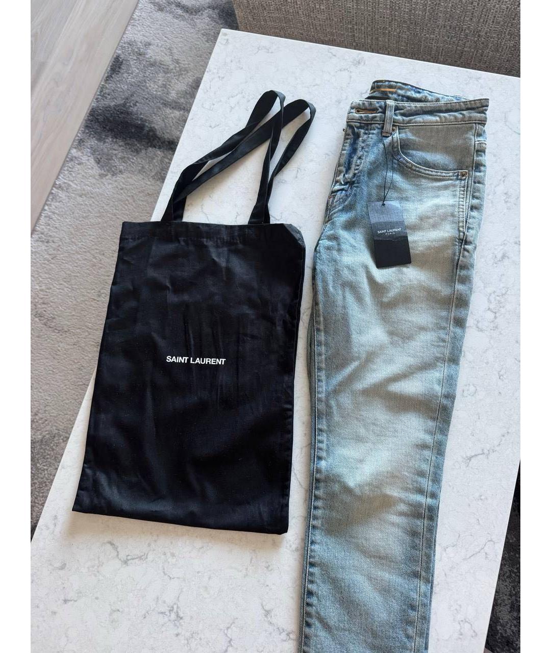SAINT LAURENT Голубые хлопко-эластановые джинсы слим, фото 5