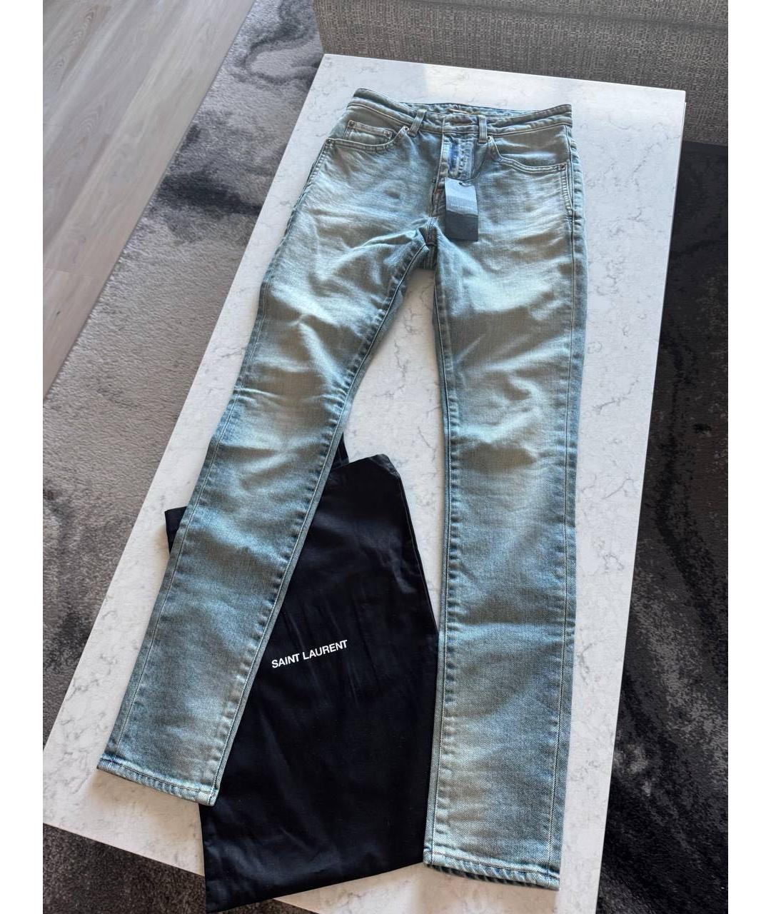 SAINT LAURENT Голубые хлопко-эластановые джинсы слим, фото 6