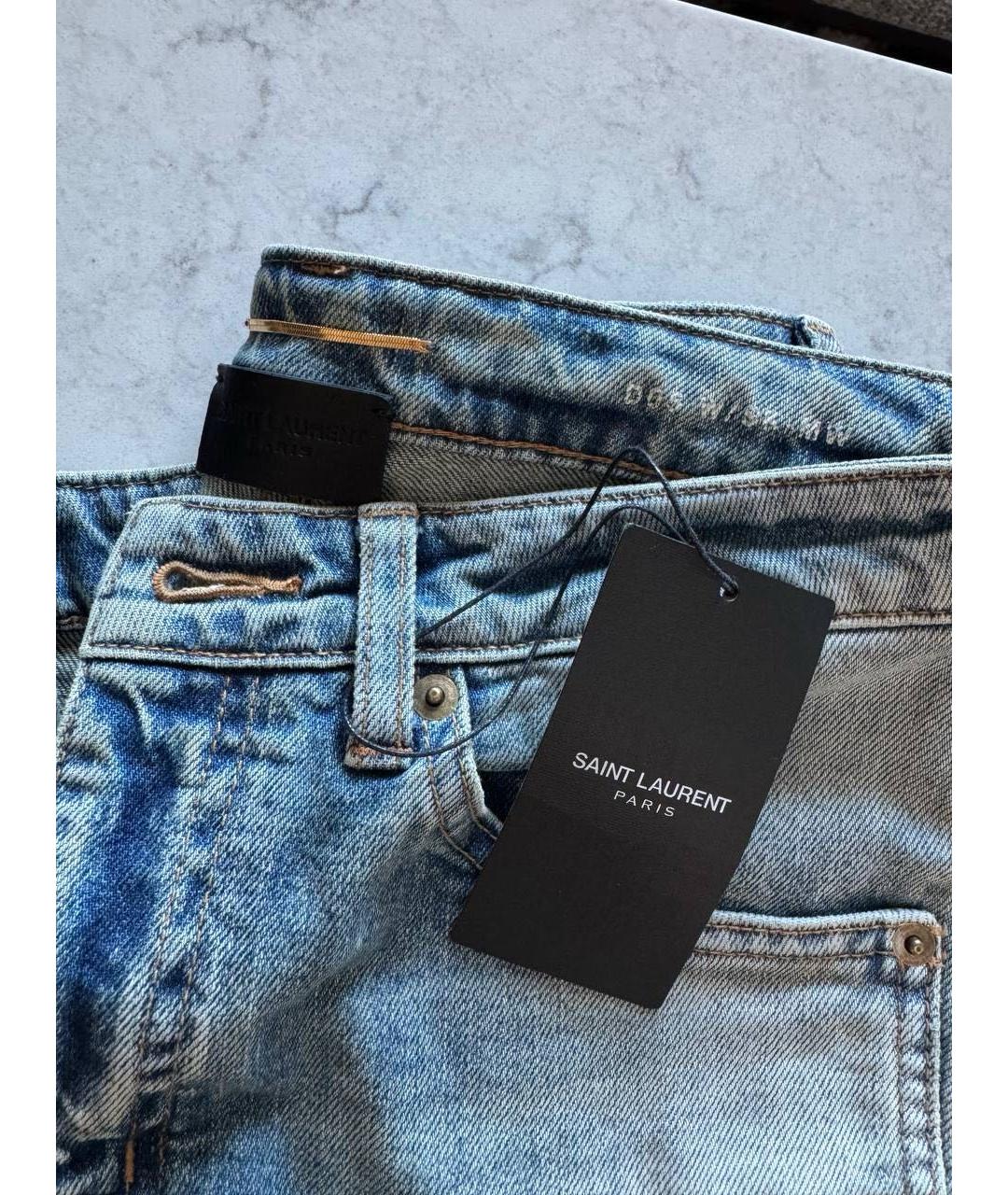 SAINT LAURENT Голубые хлопко-эластановые джинсы слим, фото 4