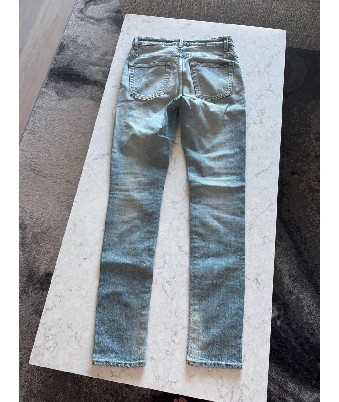 SAINT LAURENT Голубые хлопко-эластановые джинсы слим, фото 2