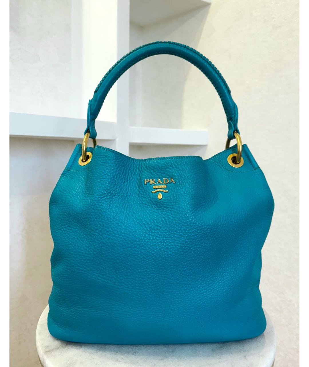 PRADA Бирюзовая кожаная сумка тоут, фото 2