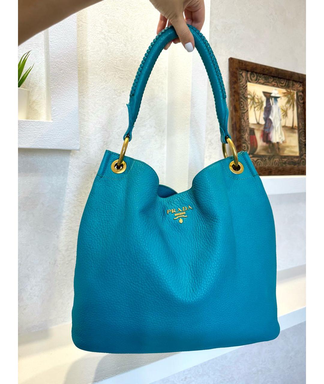 PRADA Бирюзовая кожаная сумка тоут, фото 4
