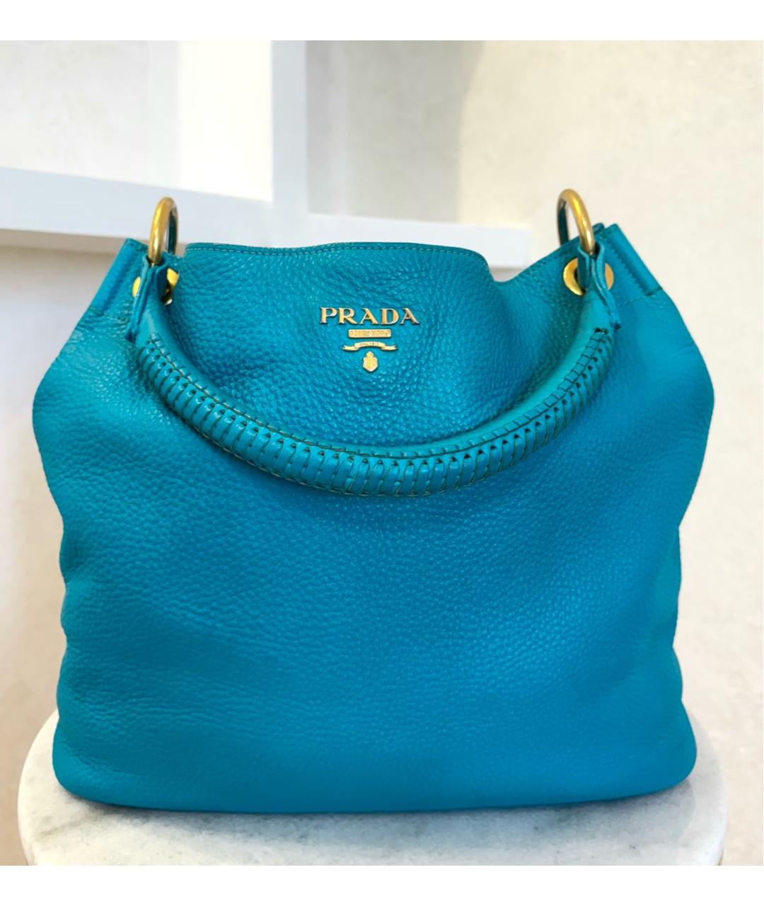 PRADA Бирюзовая кожаная сумка тоут, фото 3