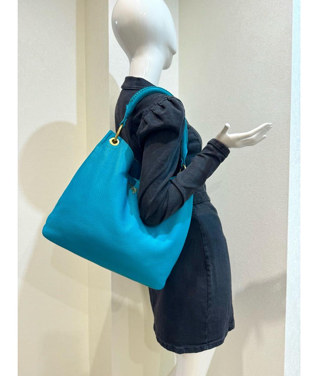 PRADA Бирюзовая кожаная сумка тоут, фото 5