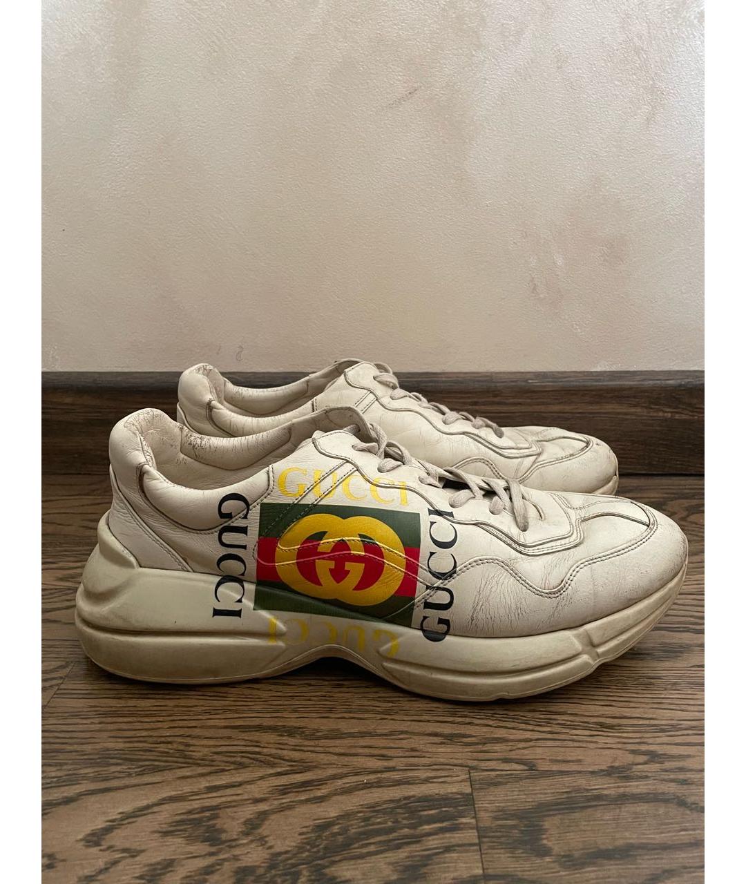 GUCCI Белые кожаные высокие кроссовки / кеды, фото 6