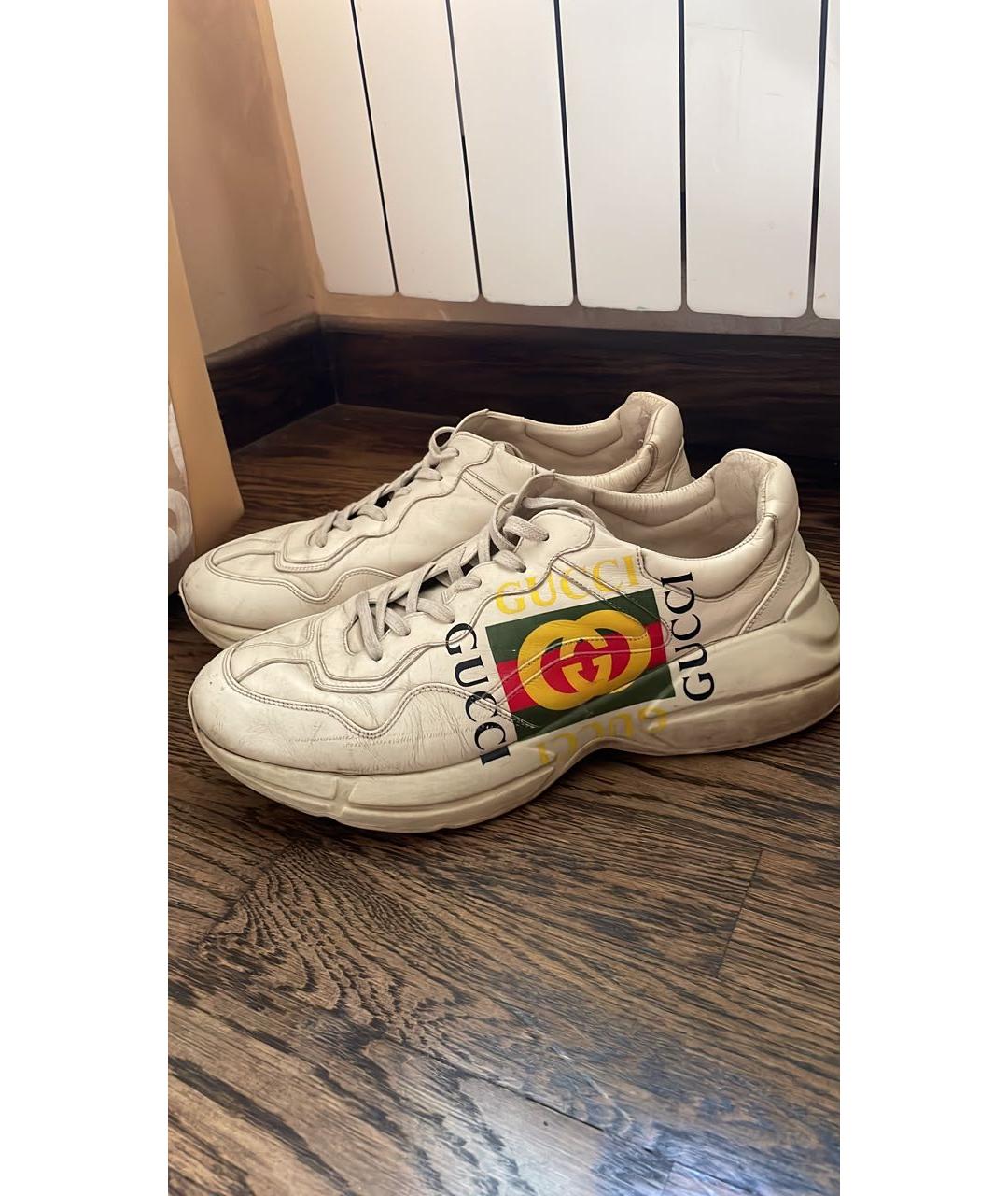 GUCCI Белые кожаные высокие кроссовки / кеды, фото 2