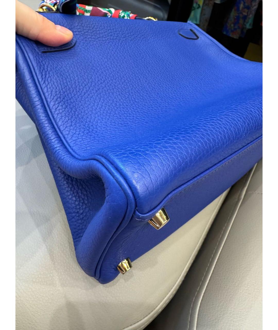 HERMES Синяя кожаная сумка с короткими ручками, фото 3