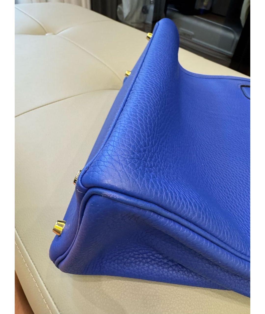 HERMES Синяя кожаная сумка с короткими ручками, фото 4