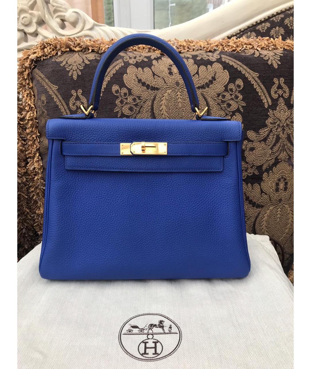 HERMES Синяя кожаная сумка с короткими ручками, фото 9