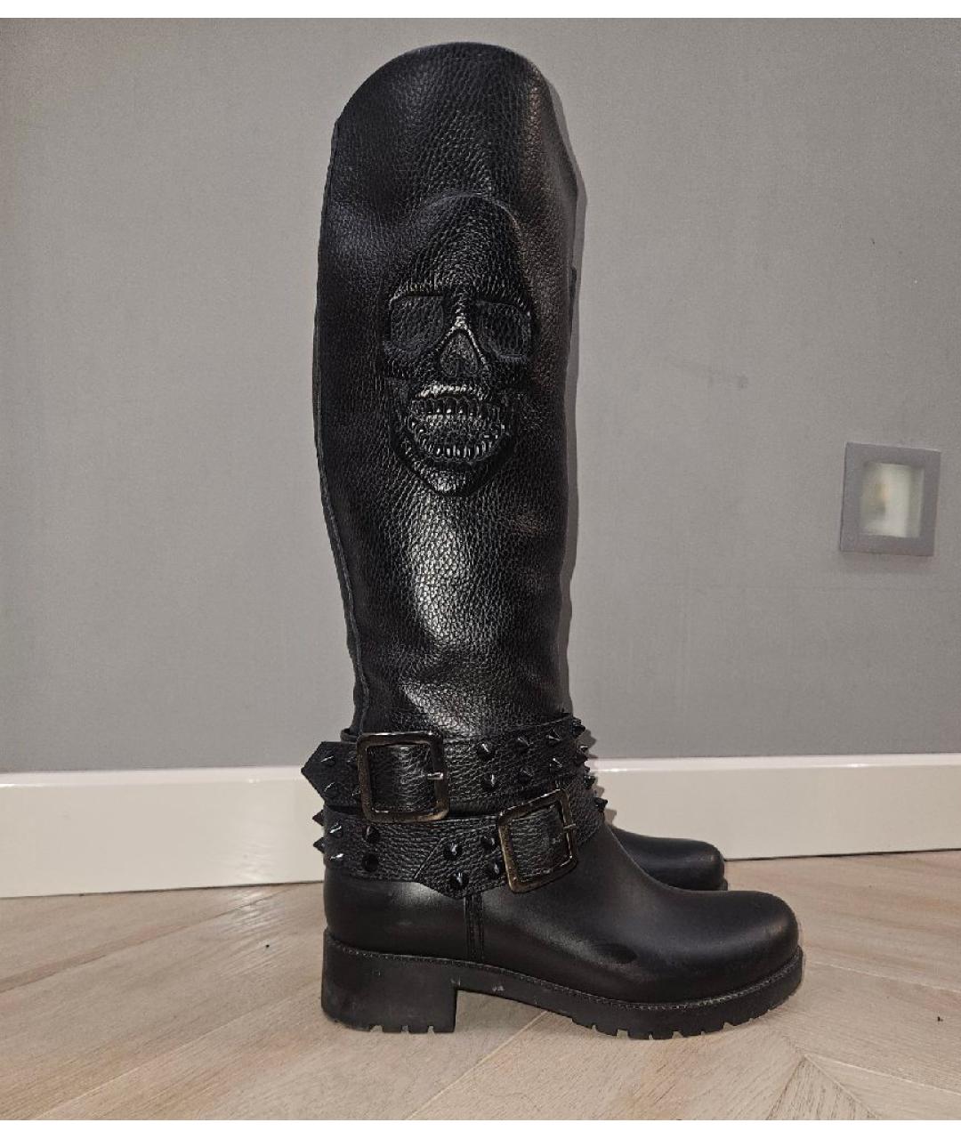 PHILIPP PLEIN Черные кожаные сапоги, фото 5