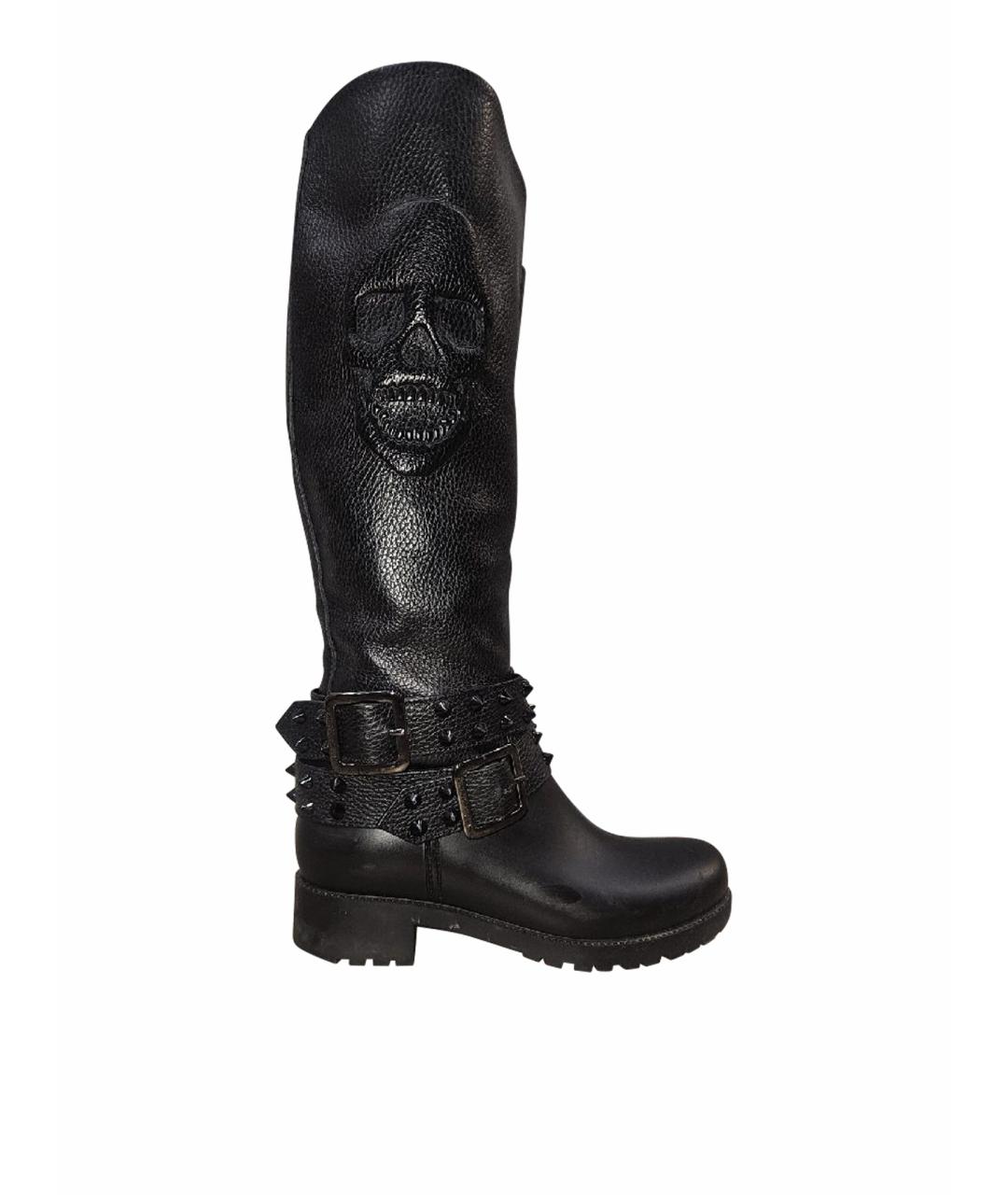 PHILIPP PLEIN Черные кожаные сапоги, фото 1