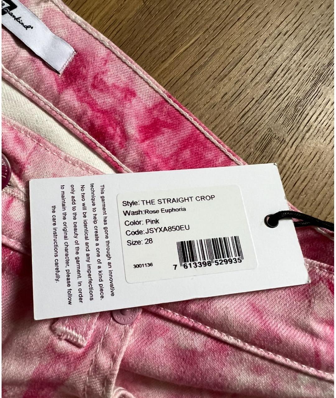 7 FOR ALL MANKIND Розовые хлопко-эластановые прямые джинсы, фото 4