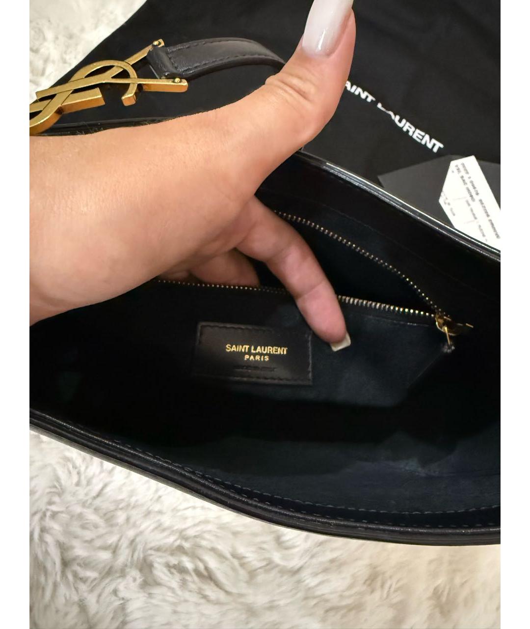 SAINT LAURENT Черная кожаная сумка с короткими ручками, фото 5