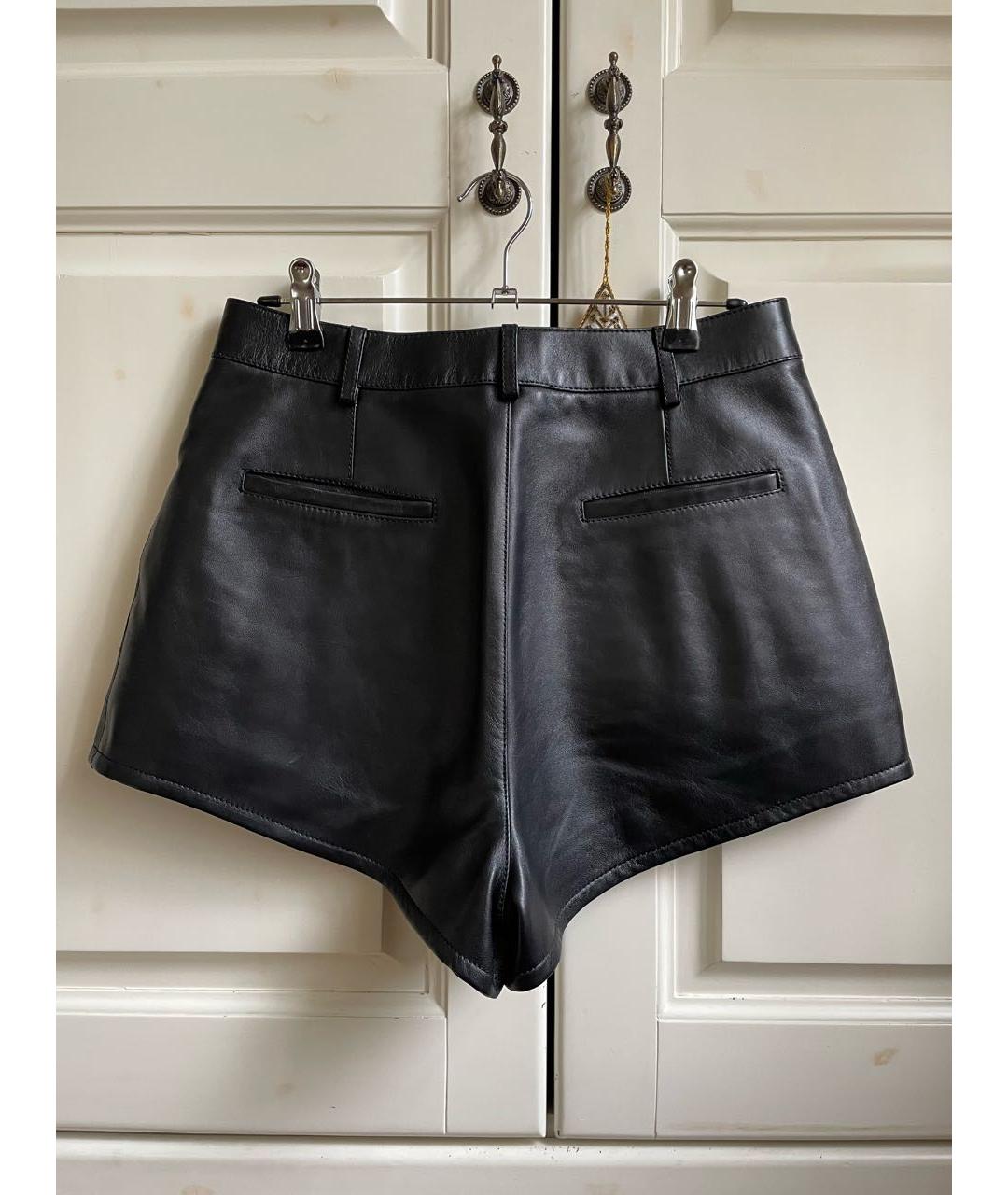 SAINT LAURENT Черные кожаные шорты, фото 2