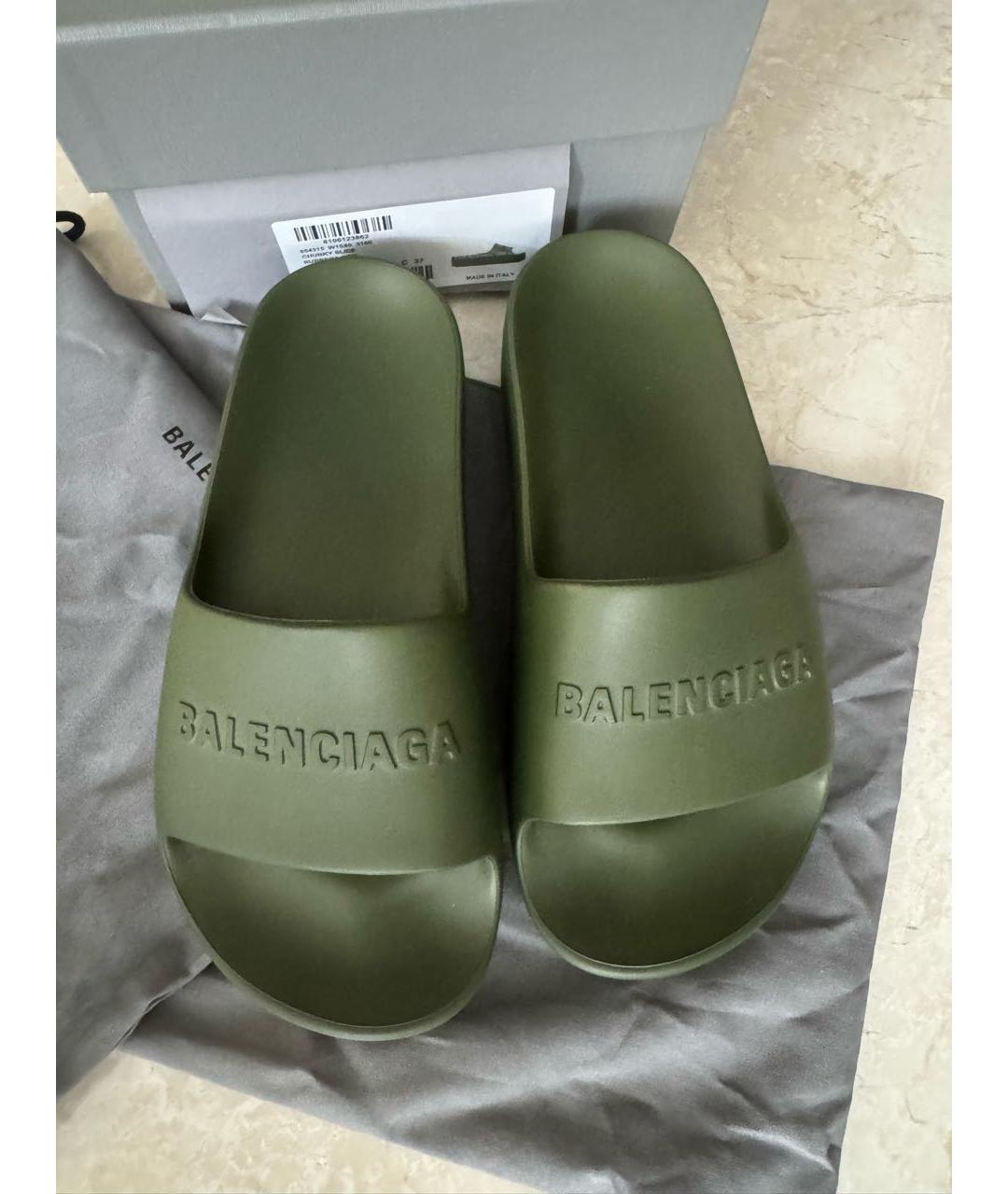 BALENCIAGA Хаки резиновые шлепанцы, фото 2