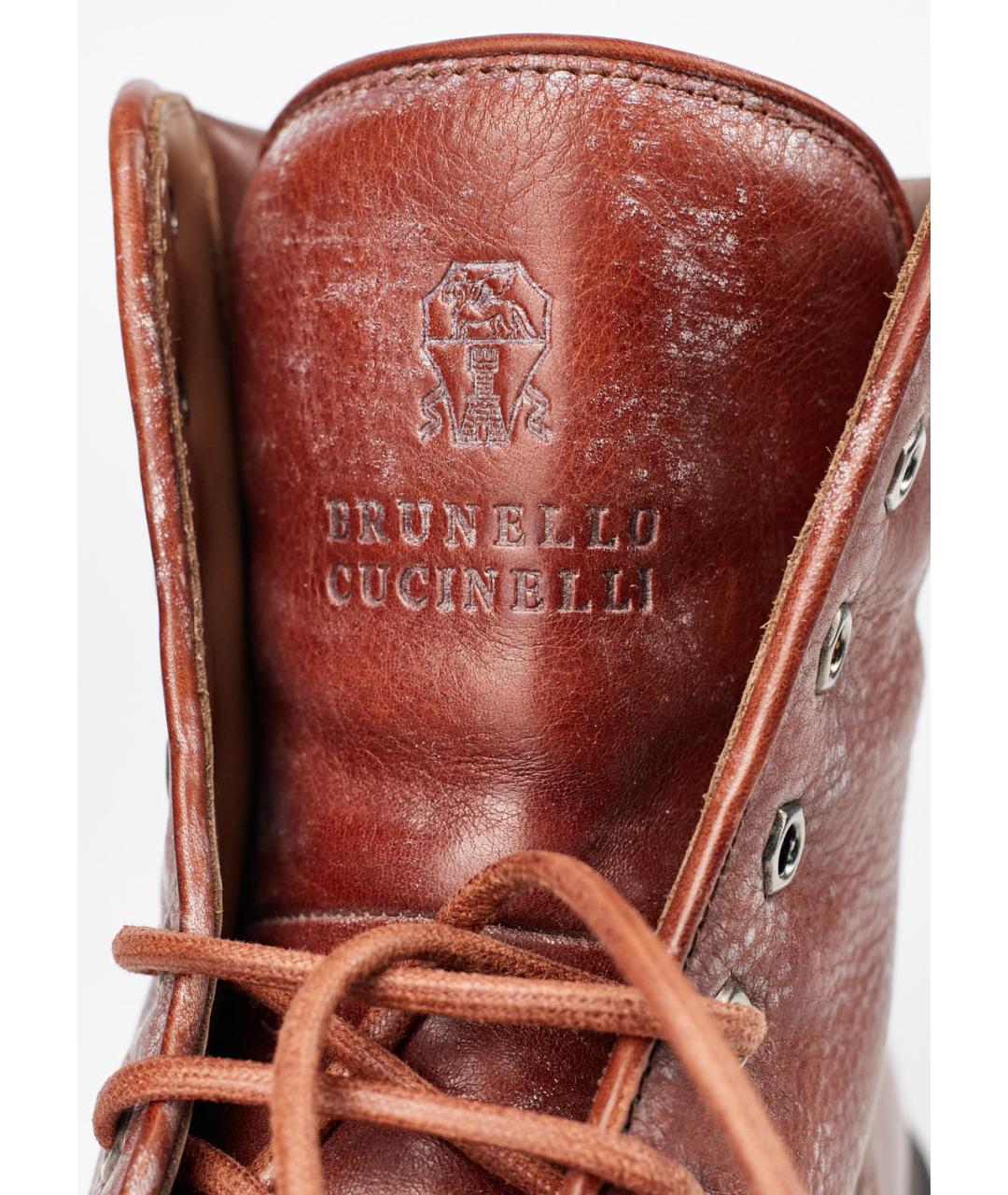 BRUNELLO CUCINELLI Коричневые кожаные высокие ботинки, фото 5