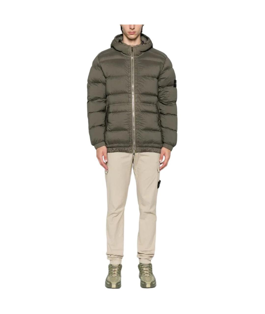 STONE ISLAND Зеленый пуховик, фото 2